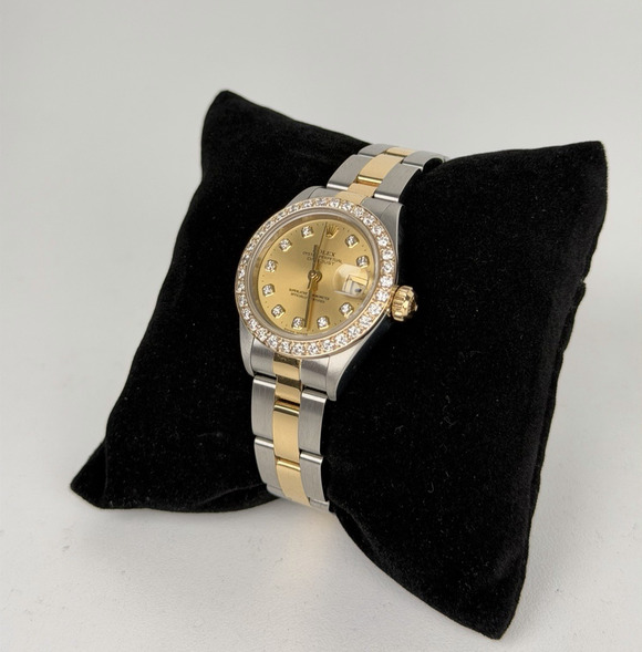 Rolex Other - Rolex 69173 Ladies Datejust 18k Gold 26mm Diamond Dial with Custom Diamond Bezel